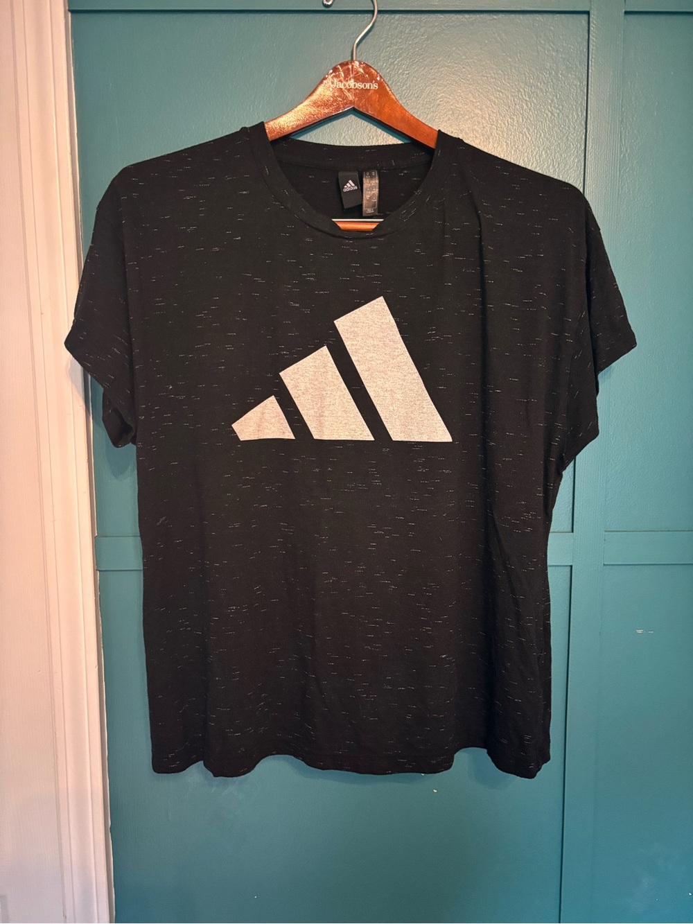 adidas Black Short Sleeve Logo Tee with White Trefoil Accent Size 2X
